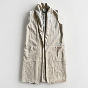 Joie Beige Open Front Longline Sweater Vest M Shawl Collar Elevated Basic Layer